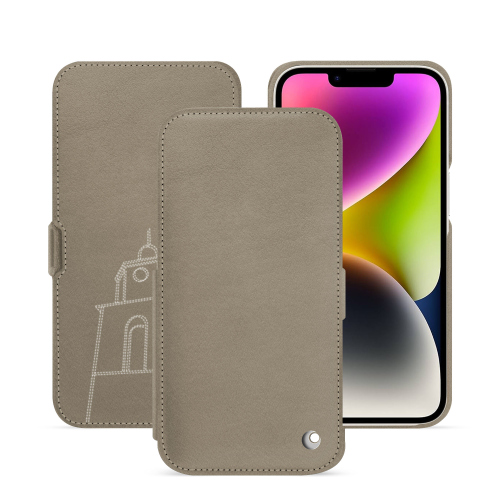 Housse rabat horizontal  iPhone 15 Plus - Élégance et ProtectionDarboun sabla ( Pantone #BCB1A1 )