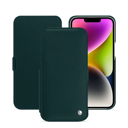 Capa com aba horizontal para iPhone 15 Plus - Elegância e proteçãoVert séduisant ( Pantone #1d3c34 ) 
