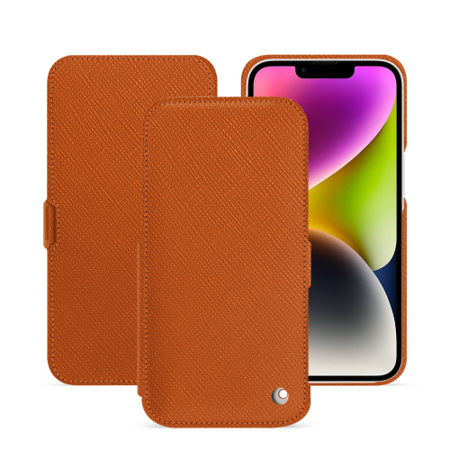 iPhone 15 Plus 横型フラップカバー - エレガンスとプロテクションOrange vibrant ( Pantone #e36b39 ) 