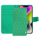Housse cuir Apple iPhone 15 Plus - Menthe vintage - Couture ( Pantone #37b375 ) 