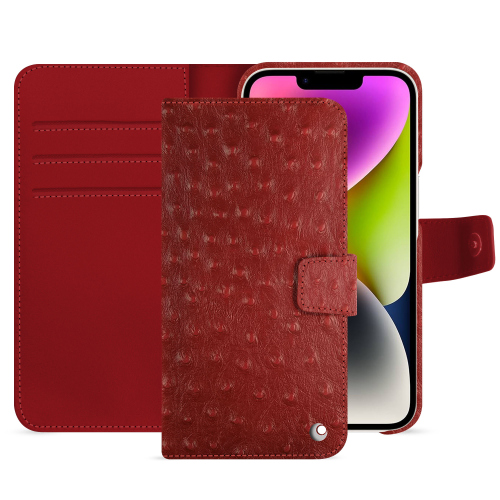 Luxuriöse Wallet-Hülle für das iPhone 15 Plus | Maximaler Schutz und EleganzAutruche ciliegia ( Pantone #a4343a ) 