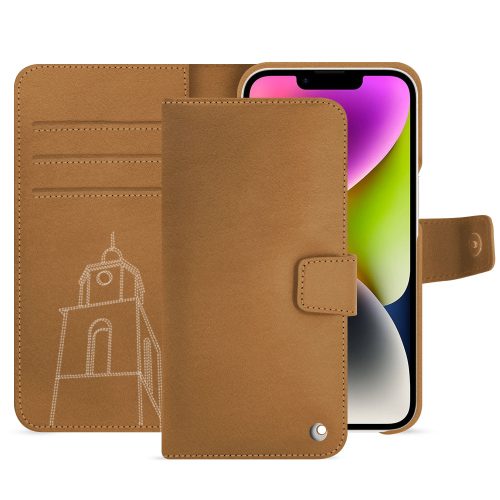 Luxury wallet case iPhone 15 Plus | Maximum elegance and protectionCastan esparciate ( Pantone #824F2A )
