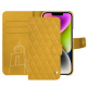 가죽 커버 Apple iPhone 15 Plus - Jaune soulèu - Couture ( Pantone #F3B934 )