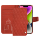 Apple iPhone 15 Plus leather case - Arange clouquié - Couture ( Pantone #D33108 )
