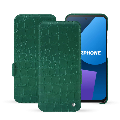 Funda con solapa horizontal para Fairphone 5 | Elegancia y protección premiumCrocodile pino ( Pantone #173F35 ) 