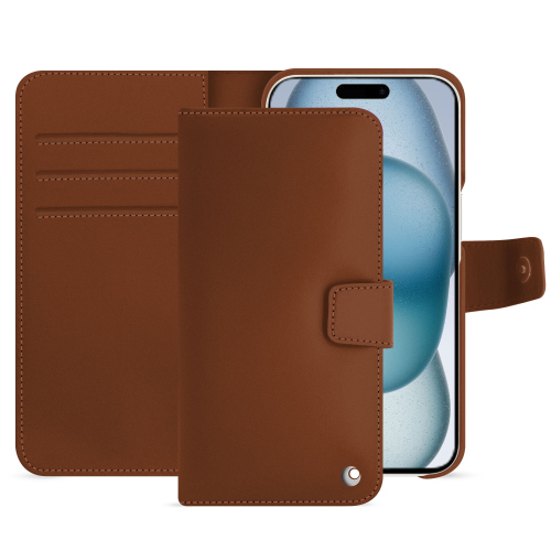 Luxus-Wallet-Hülle für das iPhone 15 | Entscheiden Sie sich für das Beste!Marron ( Nappa - Pantone #8B4720 ) 