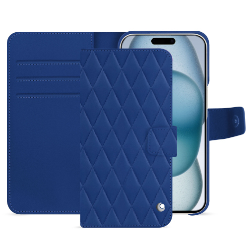 iPhone 15用高級ウォレットケース｜ベストを選ぶBleu océan - Couture ( Nappa - Pantone #15458a) 