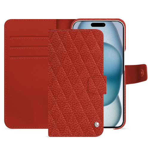 Étui Portefeuille luxe pour iPhone 15 | Optez pour le meilleurPapaye - Couture ( Pantone #b54317 ) 