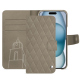 Custodia in pelle Apple iPhone 15 - Darboun sabla - Couture ( Pantone #BCB1A1 )