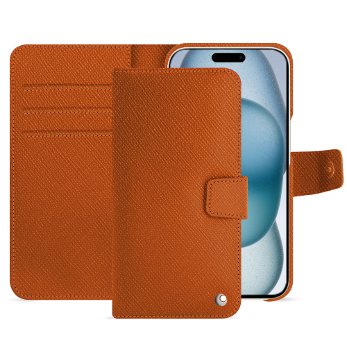 Luxury wallet case for iPhone 15 | Opt for the bestOrange vibrant ( Pantone #e36b39 ) 
