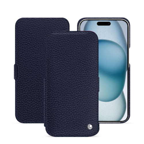 Funda con solapa horizontal para iPhone 15 - Elegancia y protección de lujoCobalt ( Pantone #2b253f ) 