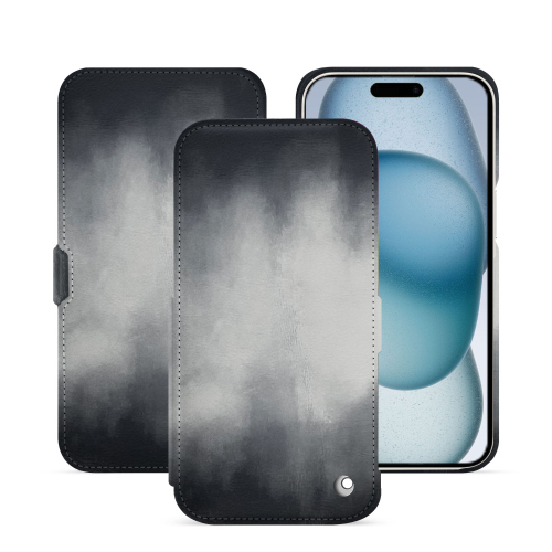 Custodia con patta orizzontale per iPhone 15 - Eleganza e protezione di lussoGris Patine