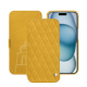 Housse cuir Apple iPhone 15 - Jaune soulèu - Couture ( Pantone #F3B934 )