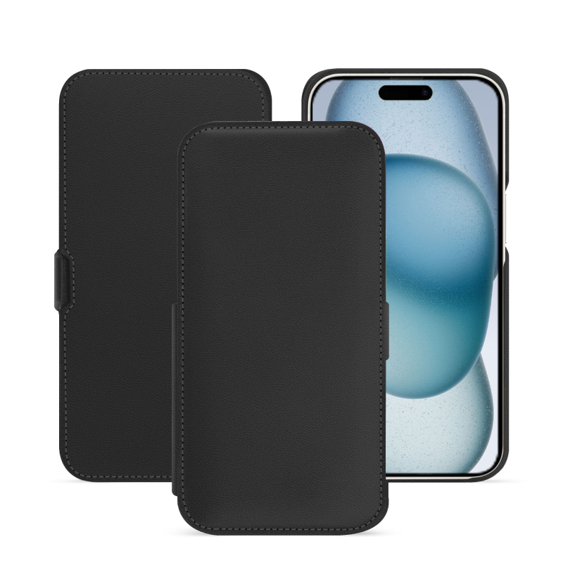 Apple iPhone 15 leather case - Noir PU ( Black ) 