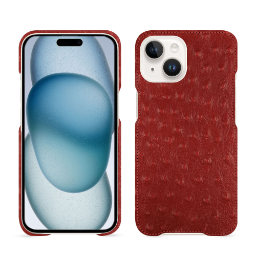 Funda premium para iPhone 15 | Elegancia y durabilidadAutruche ciliegia ( Pantone #a4343a ) 