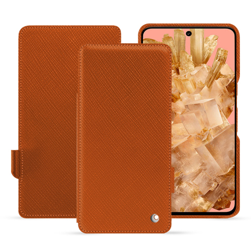 Luxury horizontal flap cover for Google Pixel 8 | Elegance and high-end protectionOrange vibrant ( Pantone #e36b39 ) 