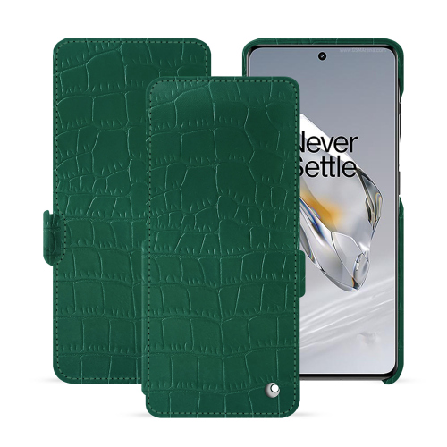 Housse rabat vertical en cuir premium OnePlus 12 | NoreveCrocodile pino ( Pantone #173F35 ) 