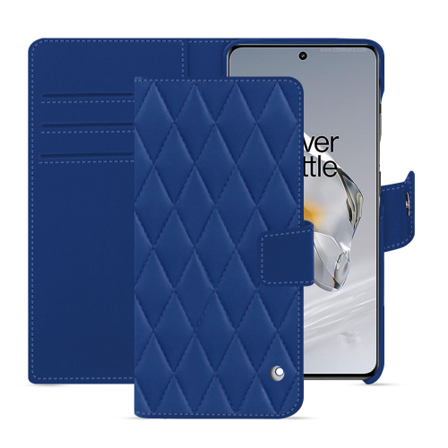 Étui portefeuille OnePlus 12 en cuir de luxe | NoreveBleu océan - Couture ( Nappa - Pantone #15458a) 