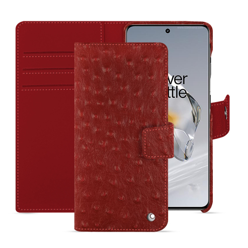 OnePlus 12用高級レザーウォレットケース｜NoreveAutruche ciliegia ( Pantone #a4343a ) 