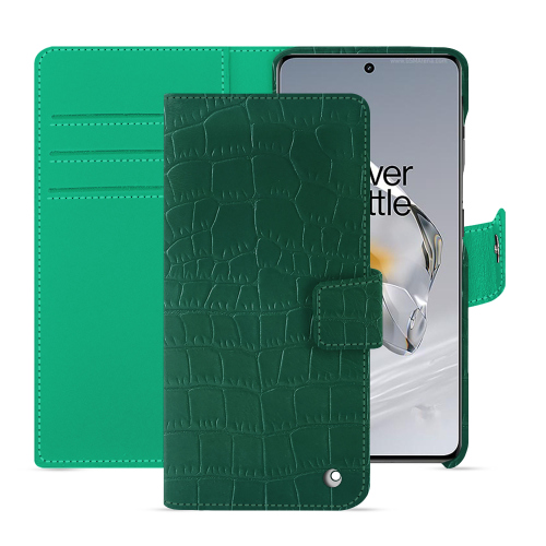 OnePlus 12 funda cartera en cuero de lujo | NoreveCrocodile pino ( Pantone #173F35 ) 