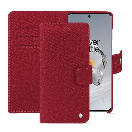 Étui portefeuille OnePlus 12 en cuir de luxe | NoreveRouge passion ( Pantone #a6192e ) 
