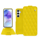 Samsung Galaxy A55 leather case - Jaune fluo - Couture ( Pantone #c9ff57 ) 
