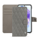 Samsung Galaxy A55 leather wallet case - Acier vintage - Couture ( Pantone #d85827b ) 
