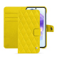 Samsung Galaxy A55 leather wallet case - Jaune fluo - Couture ( Pantone #c9ff57 ) 