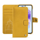 Samsung Galaxy A55 leather wallet case - Jaune soulèu ( Pantone #F3B934 )