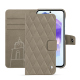 Samsung Galaxy A55 leather wallet case - Darboun sabla - Couture ( Pantone #BCB1A1 )