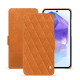 Housse cuir Samsung Galaxy A55 - Mandarine vintage - Couture ( Pantone #d47231 ) 