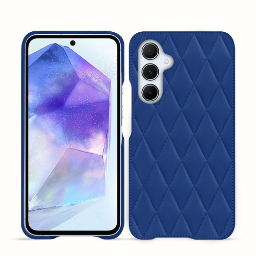 Premium leather back cover for Samsung Galaxy A55 | NoreveBleu océan - Couture ( Nappa - Pantone #15458a) 