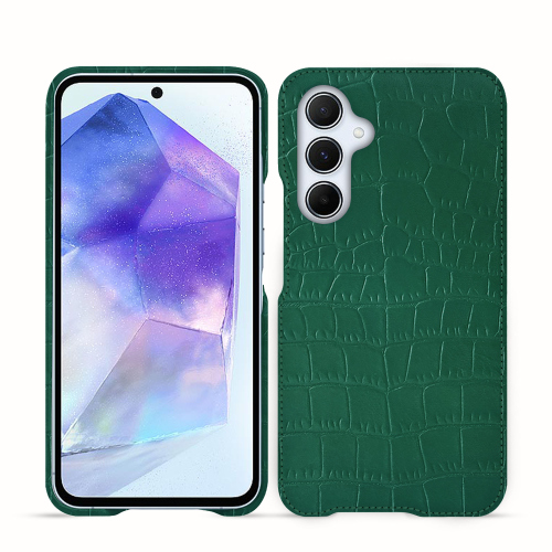 Hintere Schutzhülle aus Premium-Leder für Samsung Galaxy A55 | NoreveCrocodile pino ( Pantone #173F35 ) 