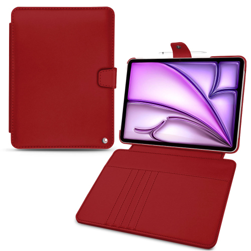 Apple iPad Air 13 leather wallet case | Luxury and top-of-the-range protectionRouge ( Nappa - Pantone #d50032 ) 