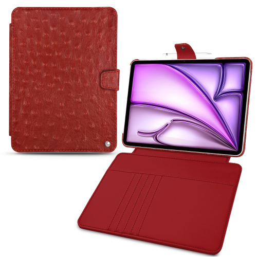 Étui portefeuille cuir Apple iPad Air 13 | Luxe et protection haut de gammeAutruche ciliegia ( Pantone #a4343a ) 