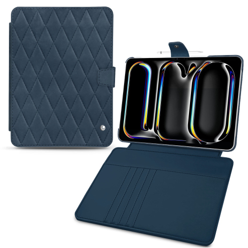 Étui Portefeuille Cuir Apple iPad Pro 13 | Noreve - Housse Premium LuxeJean vintage - Couture ( Pantone #2f414f  ) 