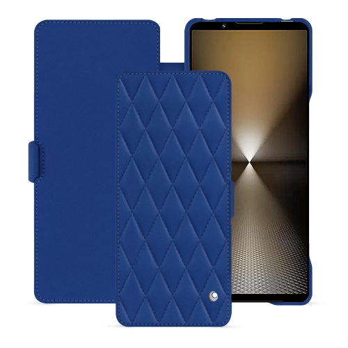 Lujosa funda con solapa horizontal para Sony Xperia 1 VI - Noreve | Calidad superior y eleganciaBleu océan - Couture ( Nappa - Pantone #15458a) 