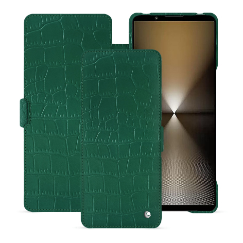 Lujosa funda con solapa horizontal para Sony Xperia 1 VI - Noreve | Calidad superior y eleganciaCrocodile pino ( Pantone #173F35 ) 
