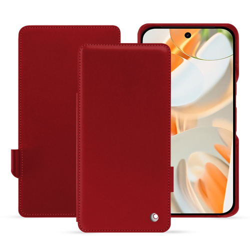 Capa protetora em pele com aba horizontal para o Google Pixel 9 Pro | Noreve LuxeRouge ( Nappa - Pantone #d50032 ) 