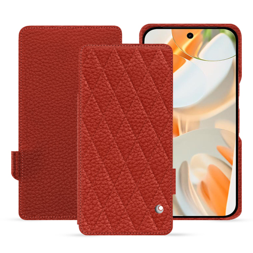 Funda protectora solapa horizontal de cuero Google Pixel 9 Pro | Noreve LuxePapaye - Couture ( Pantone #b54317 ) 