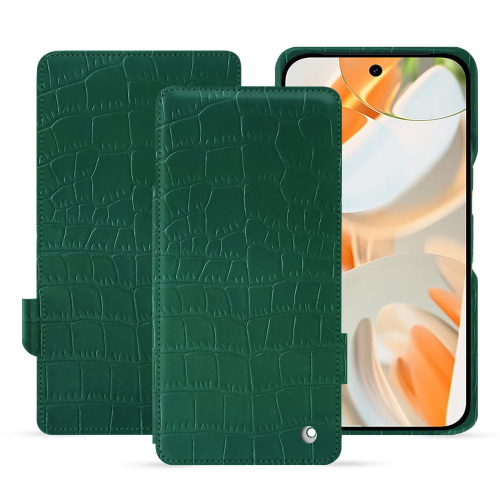 Housse de Protection Rabat Horizontal Cuir Google Pixel 9 Pro | Noreve LuxeCrocodile pino ( Pantone #173F35 ) 