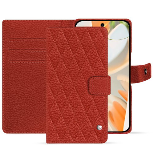 Luxury Leather Wallet Case for Google Pixel 9 Pro | Noreve - High-End ProtectionPapaye - Couture ( Pantone #b54317 ) 