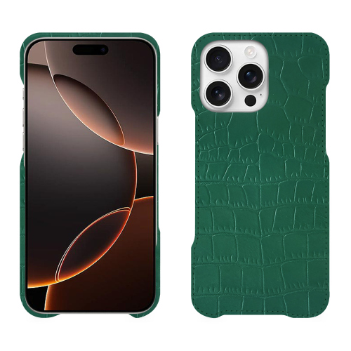 Capa de luxo para Apple iPhone 16 Pro | Elegância e exclusividadeCrocodile pino ( Pantone #173F35 ) 