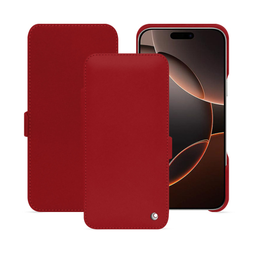 Luxurious Horizontal Flap Case for iPhone 16 Pro | NoreveRouge ( Nappa - Pantone #d50032 ) 