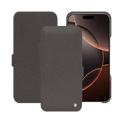 Étui Rabat Horizontale Luxe pour iPhone 16 Pro | NoreveAnthracite ( Pantone #41403c ) 
