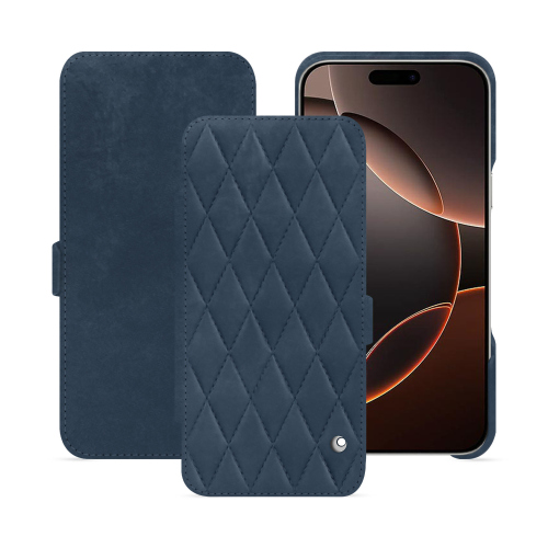 Étui Rabat Horizontale Luxe pour iPhone 16 Pro | NoreveJean vintage - Couture ( Pantone #2f414f  ) 