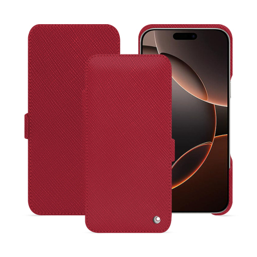 Luxurious Horizontal Flap Case for iPhone 16 Pro | NoreveRouge passion ( Pantone #a6192e ) 