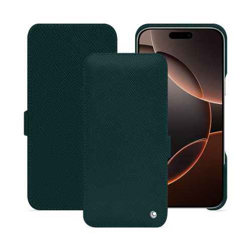 Étui Rabat Horizontale Luxe pour iPhone 16 Pro | NoreveVert séduisant ( Pantone #1d3c34 ) 
