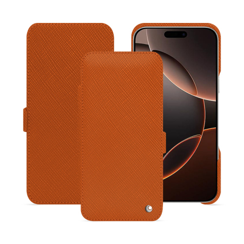 高級感溢れるiPhone 16 Pro用横型フラップケース｜NoreveOrange vibrant ( Pantone #e36b39 ) 