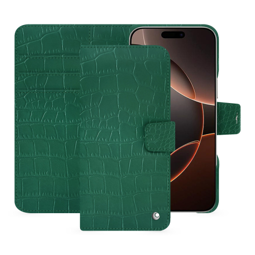 Apple iPhone 16 Pro Wallet Case | Luxe et SingularitéCrocodile pino ( Pantone #173F35 ) 